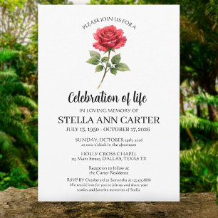 Invitación Celebración de la vida Rosa roja Floral Funeral