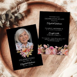 Invitación Celebración de la vida rosas rosadas y flores de p