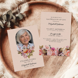 Invitación Celebración de la Vida Rosas Rosadas y Peonías Flo