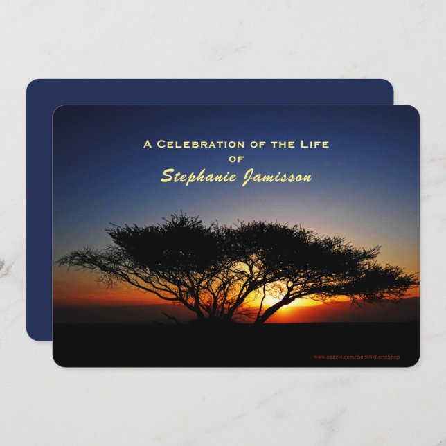 Invitación Celebración de la vida, solitario árbol de acacia  (Anverso / Reverso)