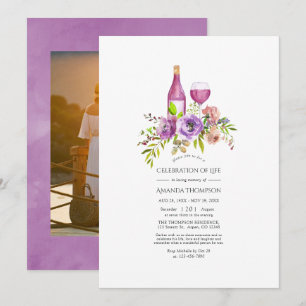 Invitación Celebración de la vida temática de vino floral púr