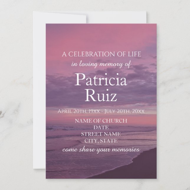 Invitación Celebración De La Vida - Tranquilo Atardecer De Pl (Anverso)
