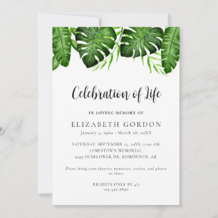 Invitación Celebración de la Vida Tropical Monstera Memorial