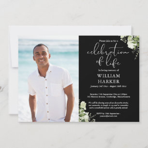 Invitación Celebración de la Vida Verde Floral Funeral Foto