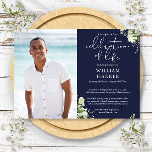 Invitación Celebración de la vida Verde Floral Funeral Foto
