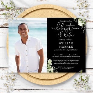 Invitación Celebración de la Vida Verde Floral Funeral Foto