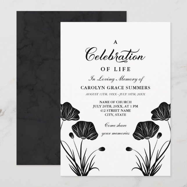 Invitación Celebración de las amapolas negras y blancas de la (Anverso / Reverso)