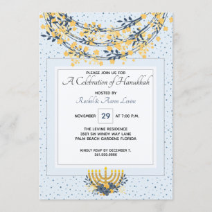 Invitación Celebración de las flores de oro de Hanukkah y azu