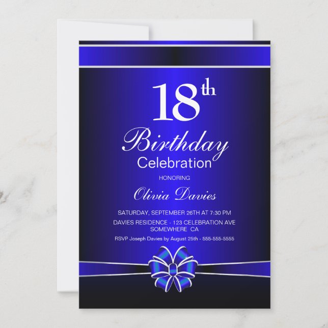 Invitación Celebración de los 18 Años Negro y Azul (Anverso)