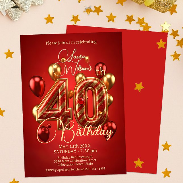 Invitación Celebración de los 40 cumpleaños de los Globos Roj (Subido por el creador)