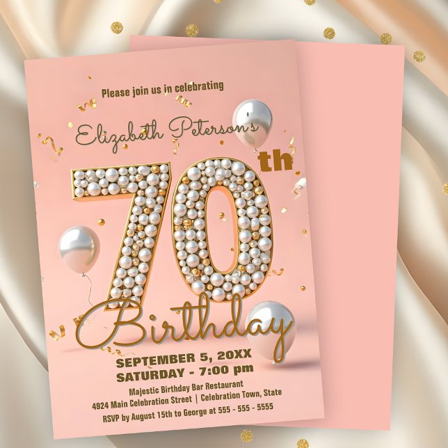 Invitación Celebración de los 70 Años de moda Rosa y Oro (Subido por el creador)
