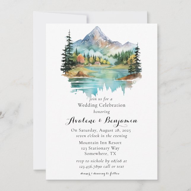 Invitación Celebración de los Bodas de la Montaña Lakeside Fo (Anverso)