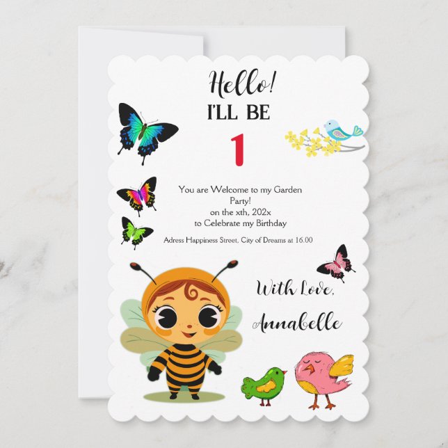 Invitación Celebración de los niños Fiestas en el jardín (Anverso)