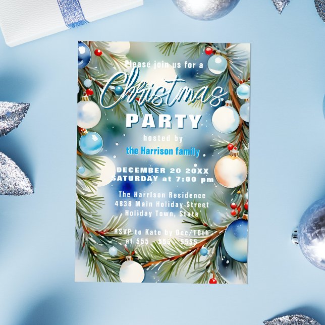 Invitación Celebración de Navidades de pinos y ornamentos fes (Subido por el creador)