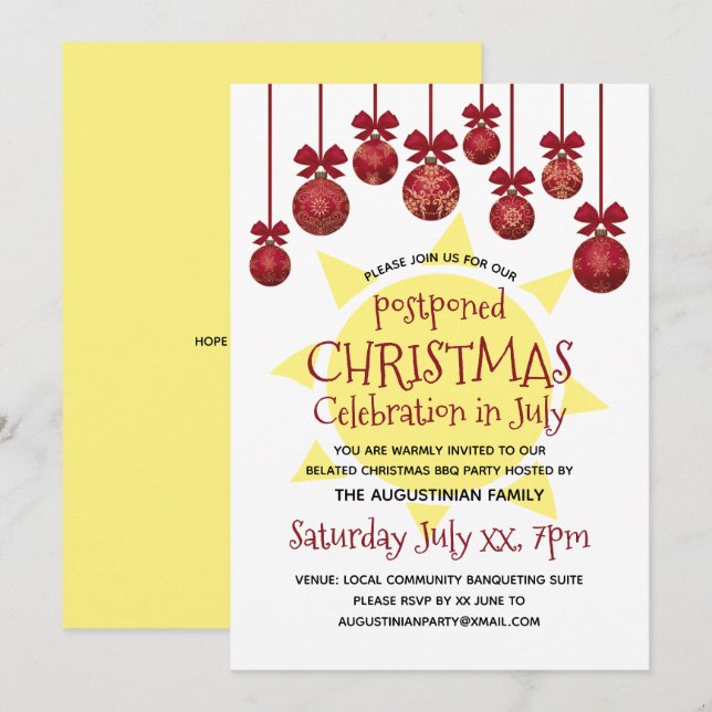 Invitación CELEBRACIÓN DE navidades EN JULIO Fiesta BBQ (Anverso / Reverso)