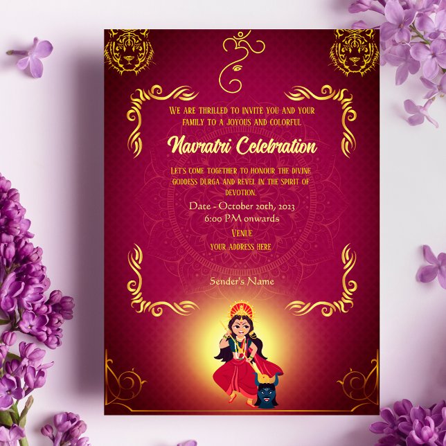 Invitación Celebración de Navratri Durga Puja Elementos Dorad (Subido por el creador)