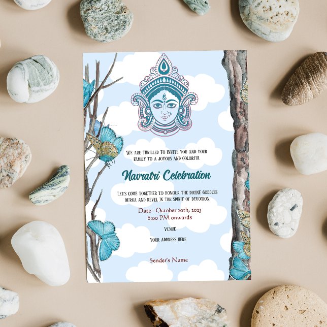Invitación Celebración de Navratri Durga Puja Mariposa Azul (Subido por el creador)