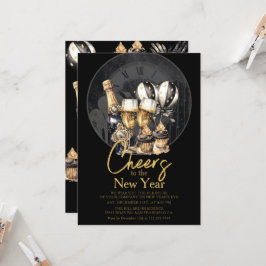 Invitación Celebración de Nochevieja de Champagne de Oro Negr