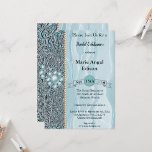 Invitación Celebración de novias Relieve metalizado azul Verd