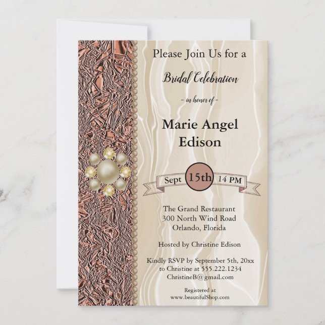 Invitación Celebración de novias Relieve metalizado de cobre, (Anverso)