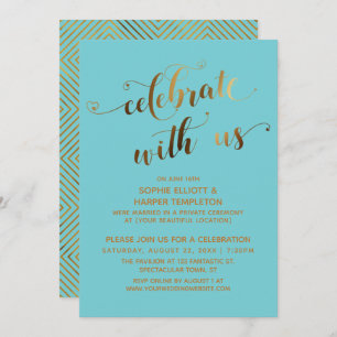 Invitación Celebración de oro con nosotros en turquesa con co
