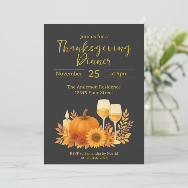 Invitación Celebración de otoño - Elegante Día de Acción de G (Anverso de pie)