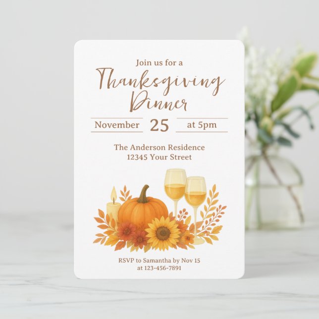 Invitación Celebración de otoño - Elegante Día de Acción de G (Anverso de pie)