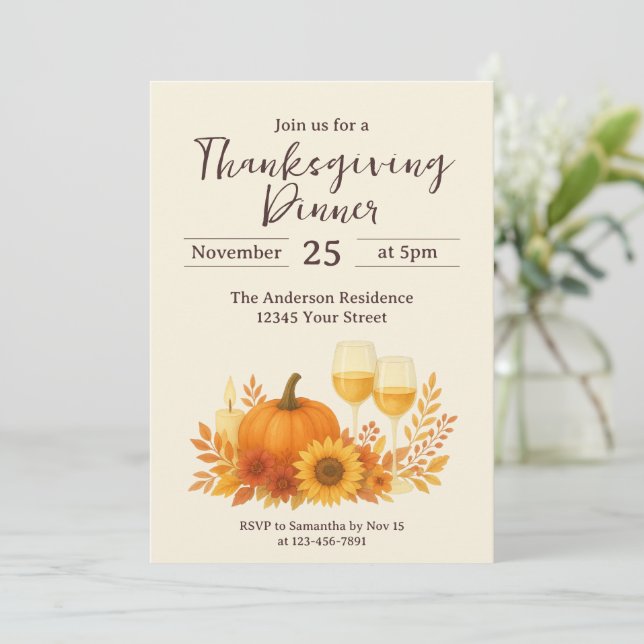 Invitación Celebración de otoño - Elegante Día de Acción de G (Anverso de pie)