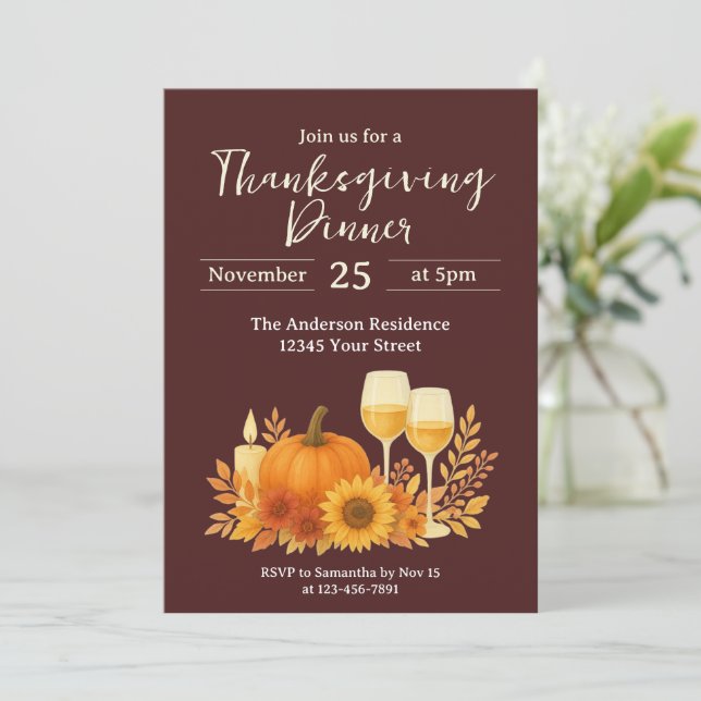 Invitación Celebración de otoño - Elegante Día de Acción de G (Anverso de pie)
