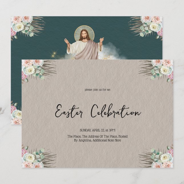 Invitación Celebración de Pascua, Brunch, católico tradiciona (Anverso / Reverso)