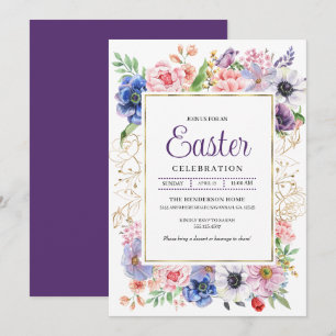 Invitación Celebración de Pascua en el Jardín Floral Púrpura