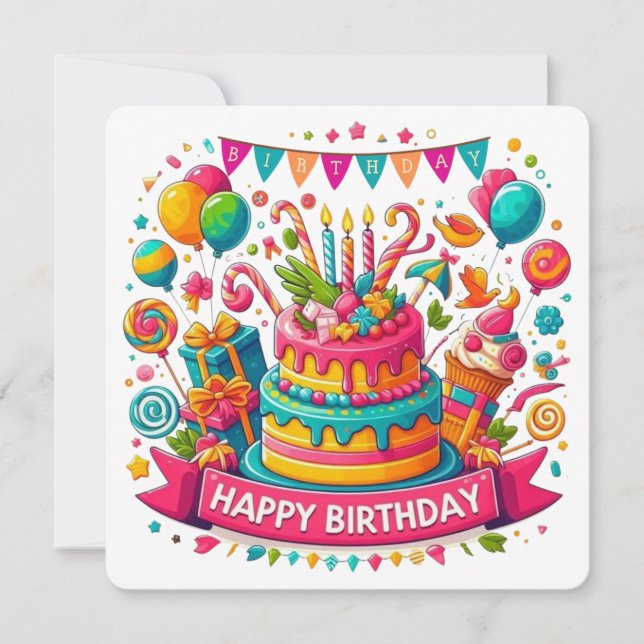 Invitación Celebración de pastel de cumpleaños colorido (Anverso)