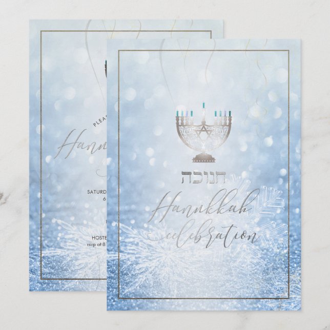 Invitación Celebración de PixDezines Hanukkah, letra de guión (Anverso / Reverso)