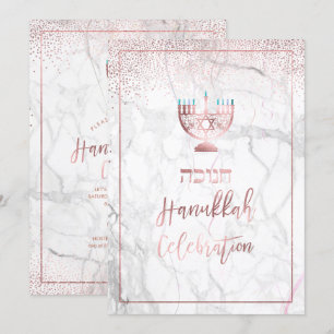 Invitación Celebración de PixDezines Hanukkah, oro Rosa+mármo