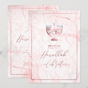 Invitación Celebración de PixDezines Hanukkah, oro Rosa+mármo