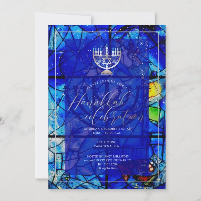 Invitación Celebración de PixDezines Hanukkah, vidrio manchad (Reverso)