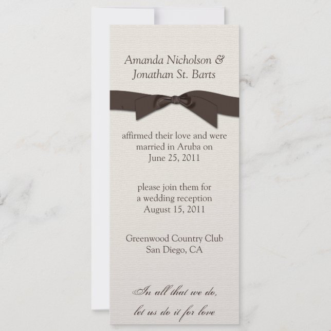 Invitación Celebración de post boda con cinta marrón crema (Anverso)