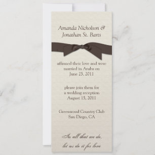 Invitación Celebración de post boda con cinta marrón crema