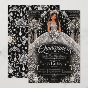 Invitación Celebración de Quinceañera Blanca Plateada