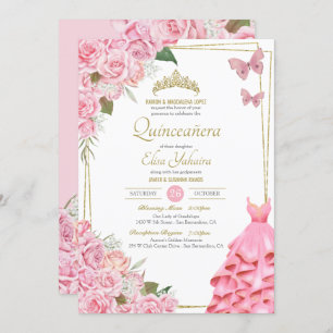 Invitación Celebración de Quinceanera de la mariposa floral r