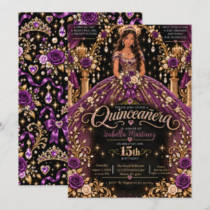 Invitación Celebración de Quinceañera de Oro Púrpura