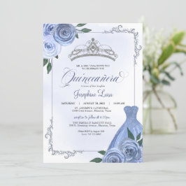 Invitación Celebración de Quinceañera floral blanca y de plat