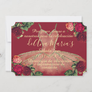 Invitación Celebración de Quinceañera Floral de Borgoña