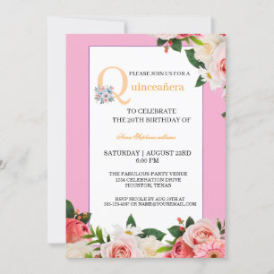 Invitación Celebración de Quinceanera floral rosa