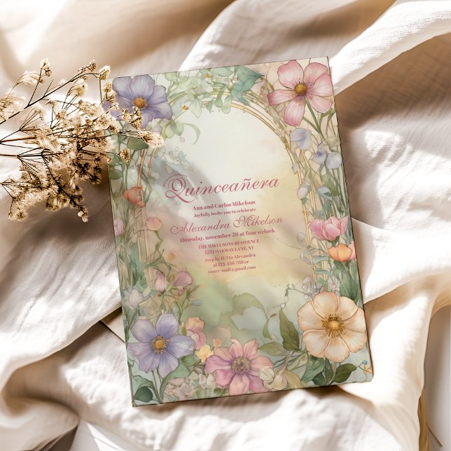 Invitación Celebración de Quinceanera floral rosa de Rubor (Subido por el creador)