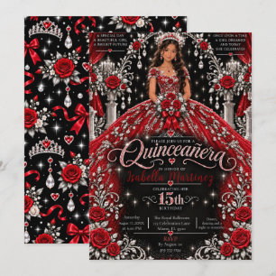 Invitación Celebración de Quinceañera Plateada Roja