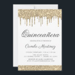 Invitación Celebración de Quinceañera, Purpurina de espuma de<br><div class="desc">Purpurina de Dorado de Lujo y Gota Blanca Quinceañera Celebración 15ª Invitación de Fiesta de Cumpleaños . Esta es la invitación perfecta y elegante a la celebración de Quinceañera para la moderna fiesta de cumpleaños del Purpurina rosado Sparkle Girly. Póngase en contacto con el diseñador para que coincida con los...</div>