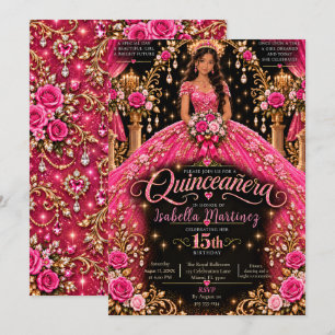 Invitación Celebración de Quinceañera Rosa Caliente