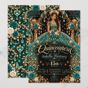 Invitación Celebración de Quinceañera Teal y Gold