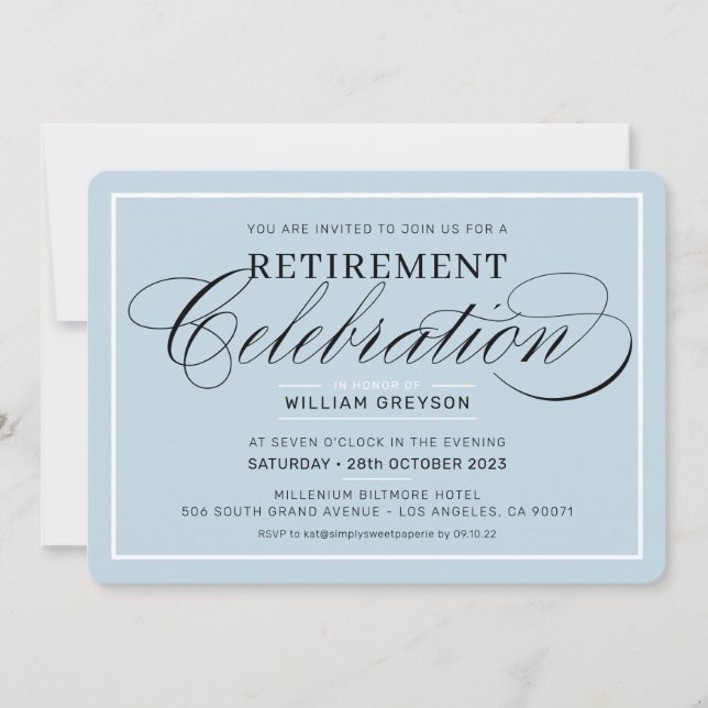 Invitación CELEBRACIÓN DE RETIREMENT CENNER azul pálido moder (Anverso)